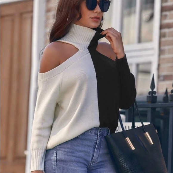 Super cute woman turtleneck open shoulder sweater - Picture 3 of 8